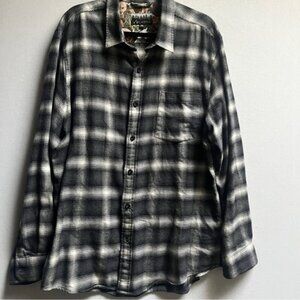 Pladra Premium Flannel Plaid Button Up Shirt Black White Men's 2X